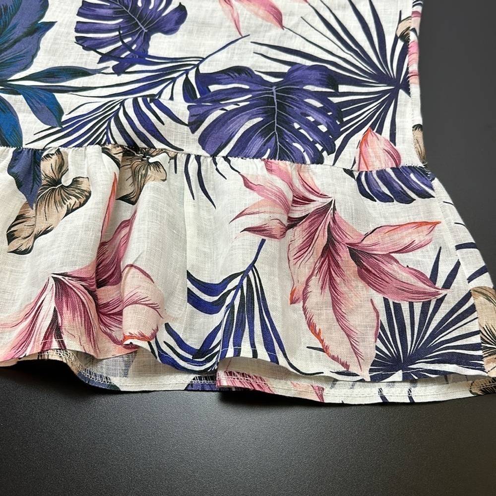 Lungo L’Arno Linen Floral‎ Tropical Print Sleeveless Dress XL Ruffle Hem … - Picture 5 of 12